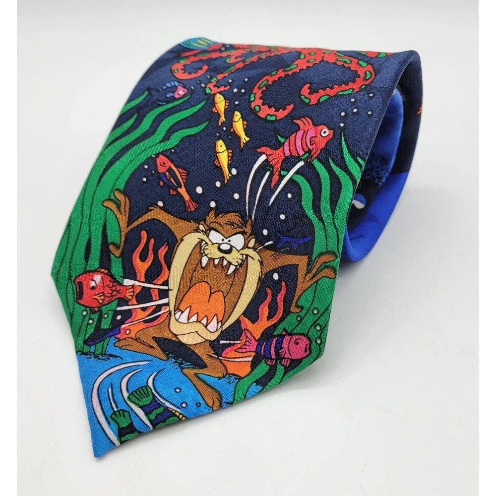 Looney Tunes Mania Tie 1993 Taz Marvin The Martian Tweetie 90s Novelty Tie
